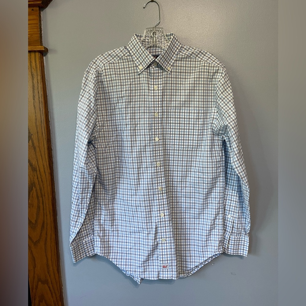Vineyard Vines Mens Murray Shirt Blue White Plaid Button Down Long Slv